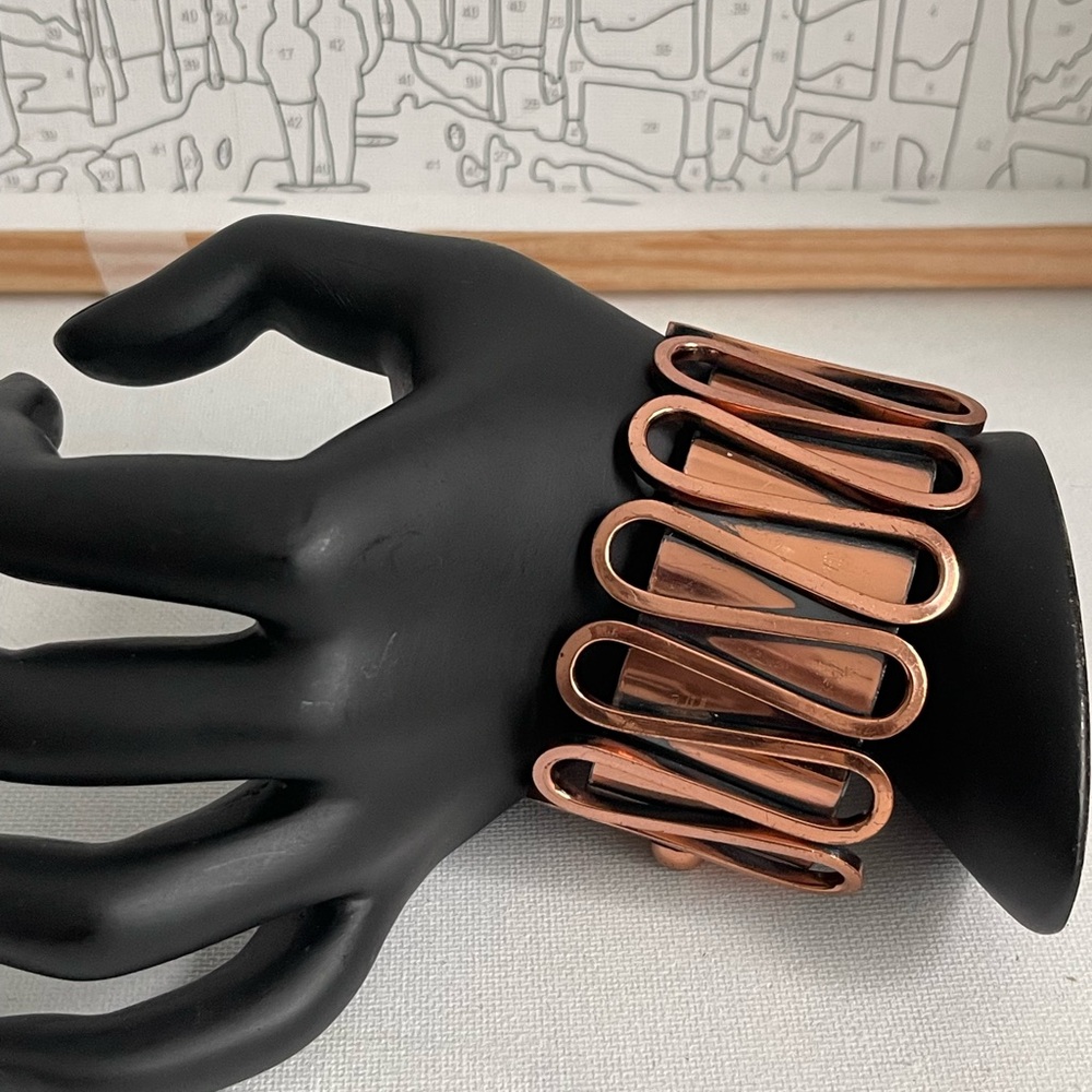 Vtg Renoir Modernist Copper Cuff Bracelet MCM Waves Wide Bangle
